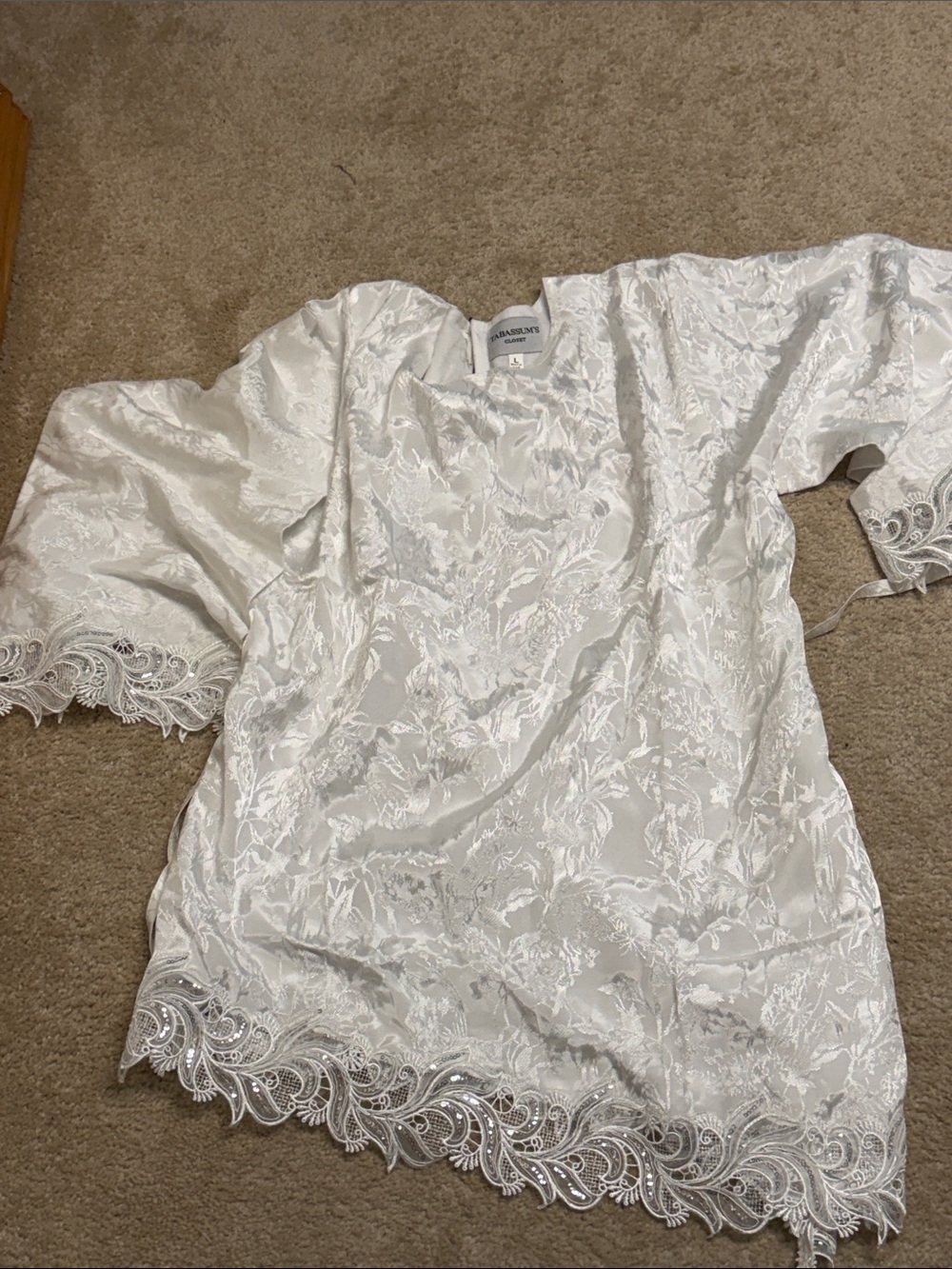 White Lace-Trim Satin Kimono Top - Unknown Brand